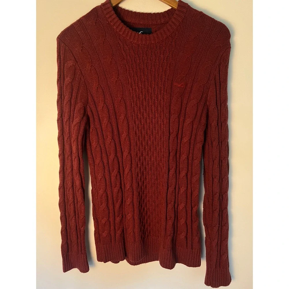 Hollister Cable Knit Sweater W XS Maroon Crewneck Y2K Preppy Collegiate Academia